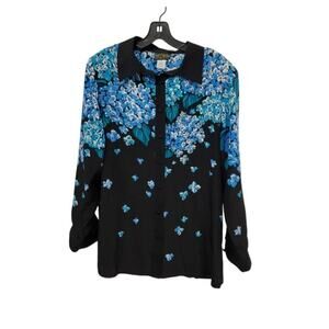 Vintage Bob Mackie Silk Beaded Floral Blouse Wearable Art Size M